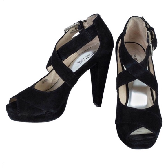 MICHAEL Michael Kors Shoes - Michael Kors Suede Criss Cross Chunky Heel Blk 7.5